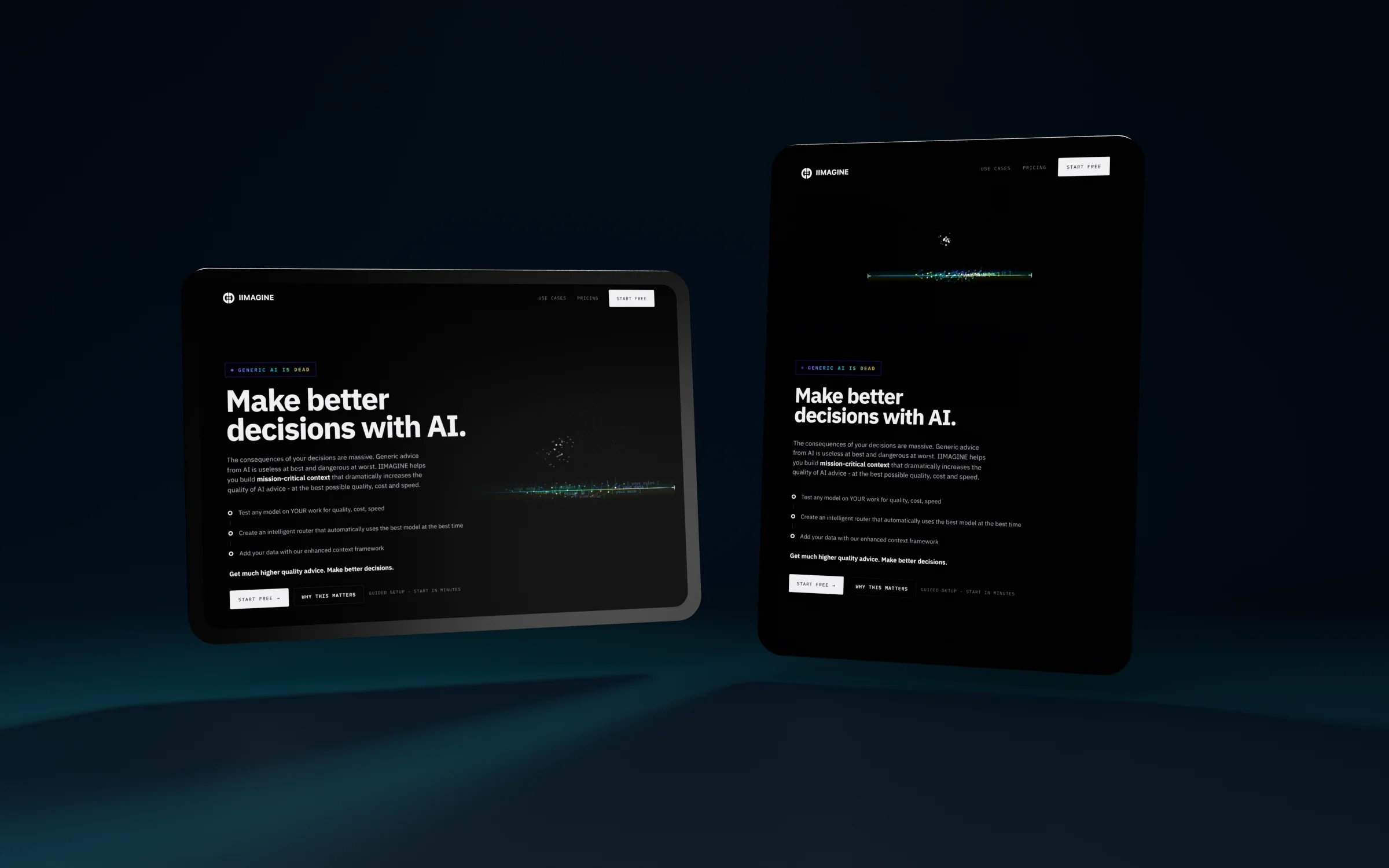 The iImagine site on tablet, landscape and portrait