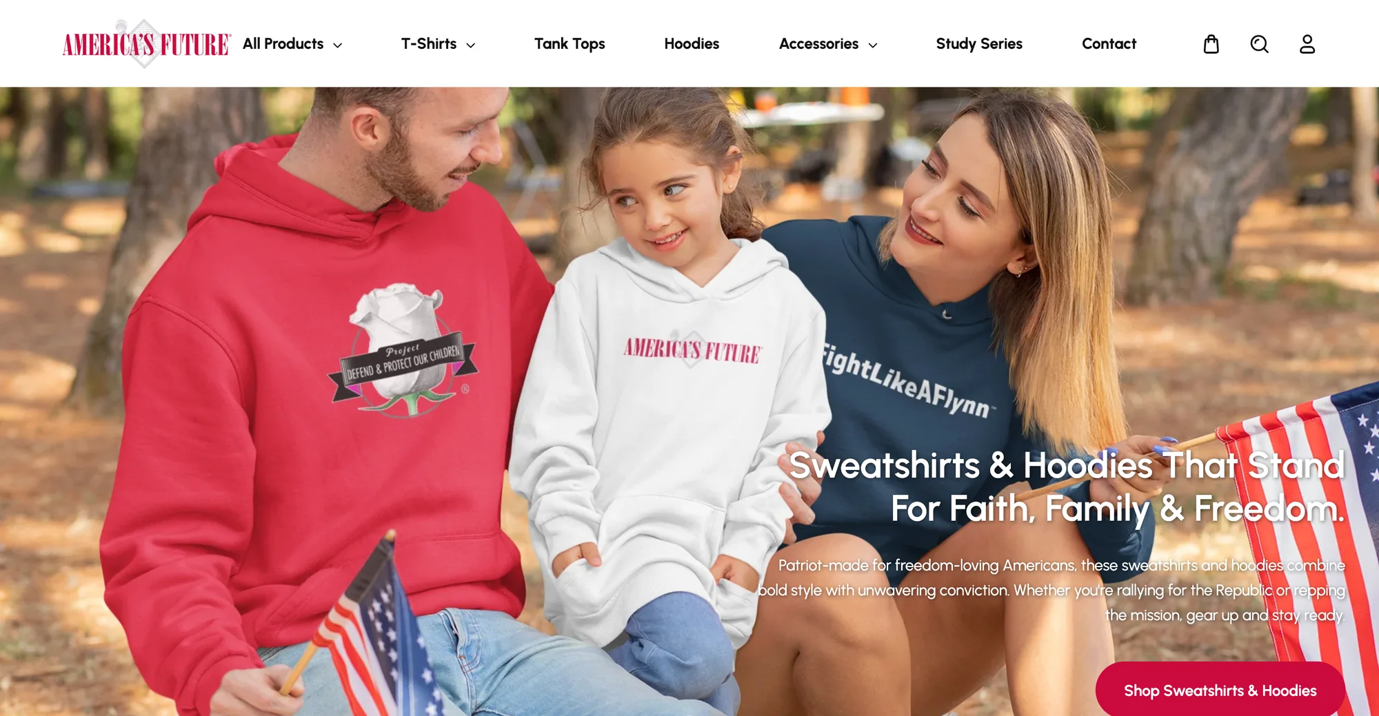 Der Shop von America's Future auf americasfuture.net, nach demselben Playbook gebaut