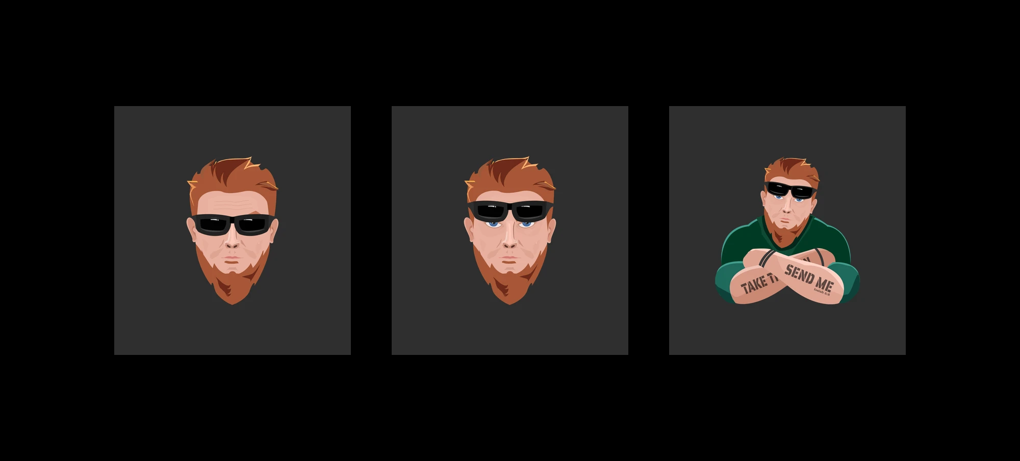The character set: two head versions and the full figure