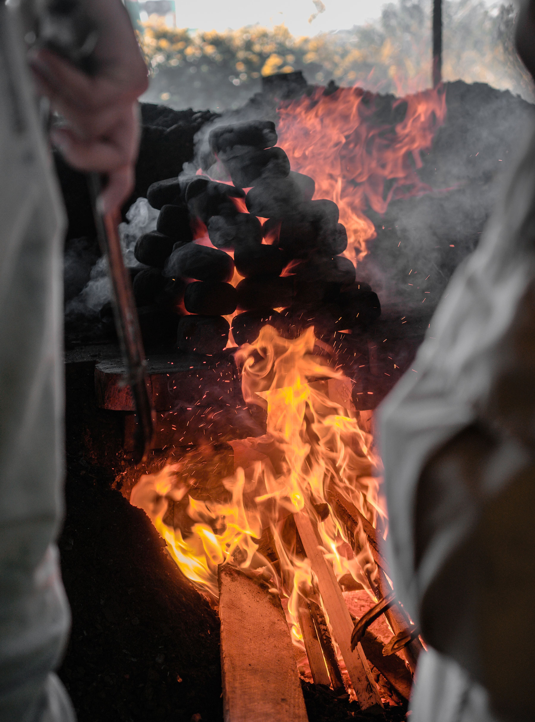 Man looking at fire